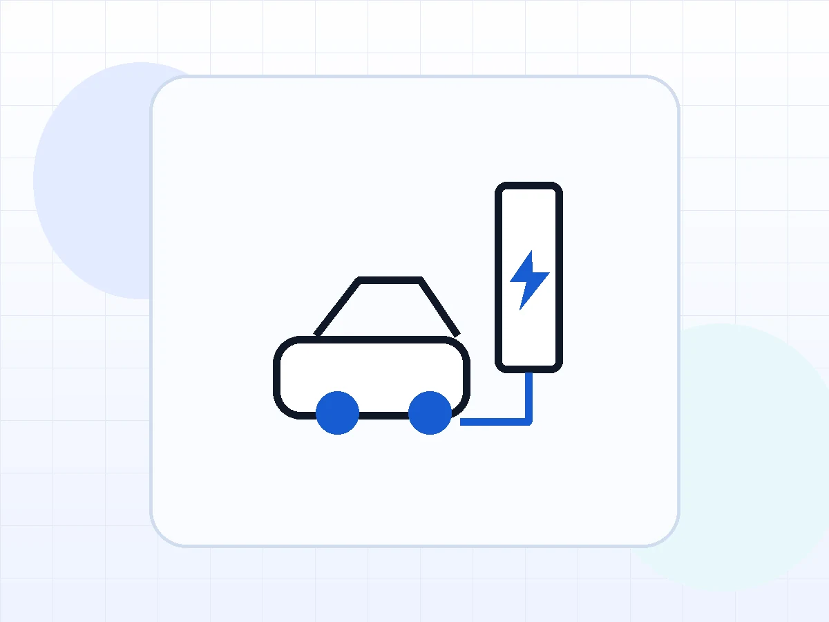 Ilustración de un coche eléctrico conectado a un punto de recarga doméstico